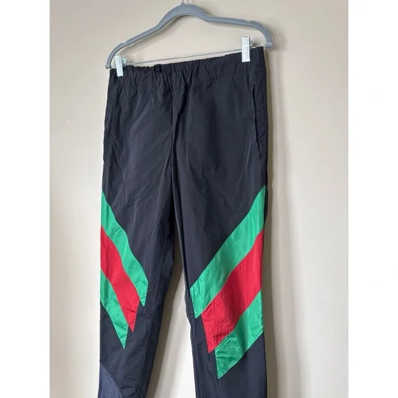 Gucci Technical Nylon Stripe Windbreaker Track Pants Size Small Black Green Red